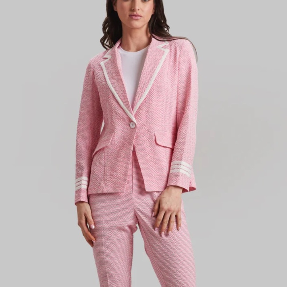 New Piece of Cloth  Pink White Stripe Long Sleeve Blazer Jacket